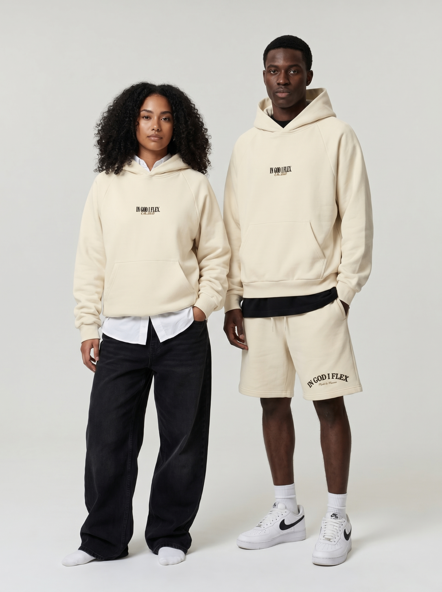 Adult streetwear editorial — oversized dark hoodie